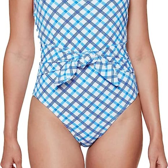 Jessica Simpson Tea Check Tie Waist Swimsuit - Picture 3 of 4